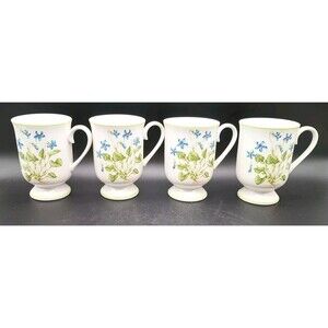 4 Royal Domino Collection Wild Violet Mugs Footed Pedestal Garden Botanical